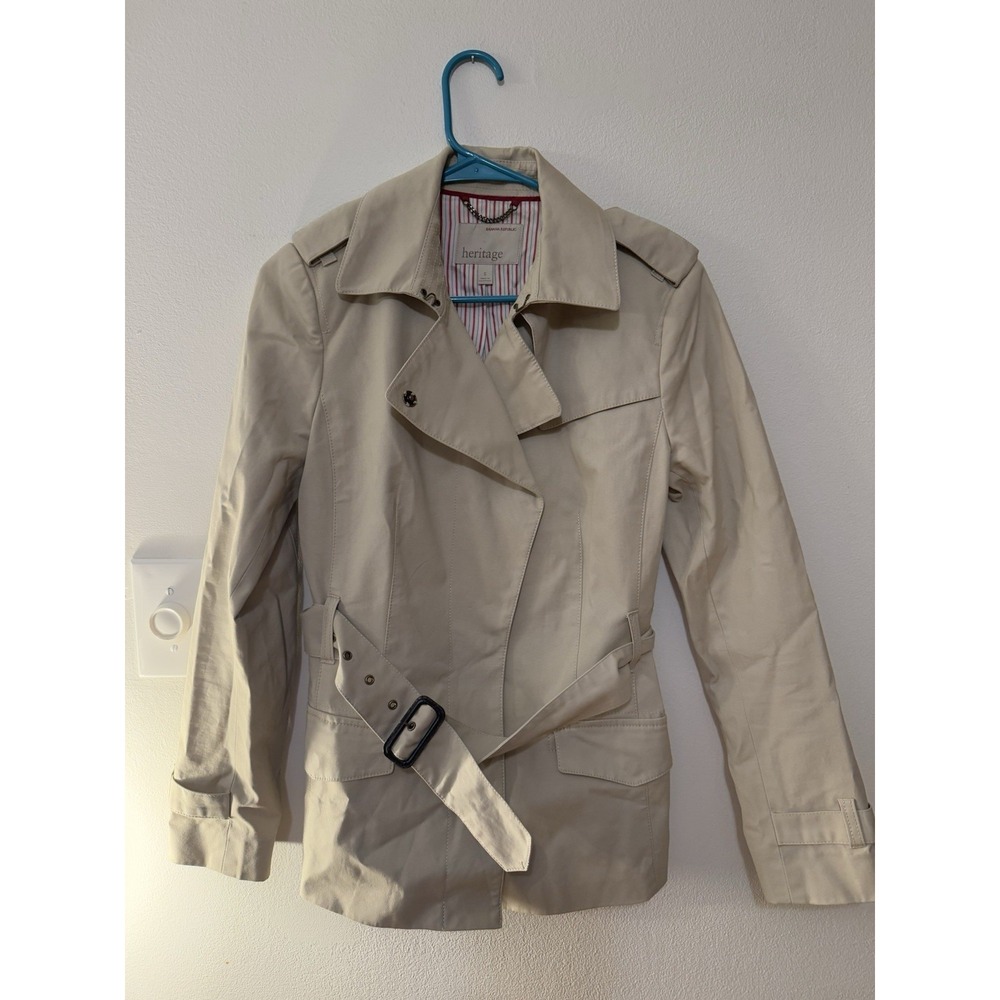 Banana Republic Beige Cotton Button Up Belted Collar Jacket Women's Size Small
